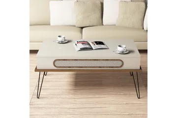 Hovdane Sofabord 105 cm med Opbevaring Hylde Triangelmønster - Brun/Hvid - Møbler - Borde - Sofabord