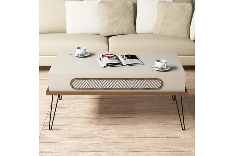 Hovdane Sofabord 105 cm med Opbevaring Hylde Triangelmønster - Brun/Hvid - Møbler - Borde - Sofabord