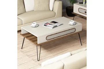 Hovdane Sofabord 105 cm med Opbevaring Hylde Triangelmønster - Brun/Hvid - Møbler - Borde - Sofabord