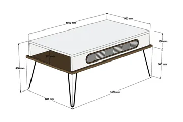 Hovdane Sofabord 105 cm med Opbevaring Hylde Triangelmønster - Brun/Hvid - Møbler - Borde - Sofabord