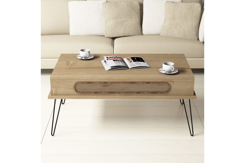 Hovdane Sofabord 105 cm med Opbevaring Hylde Triangelmønster - Lysebrun - Møbler - Borde - Sofabord