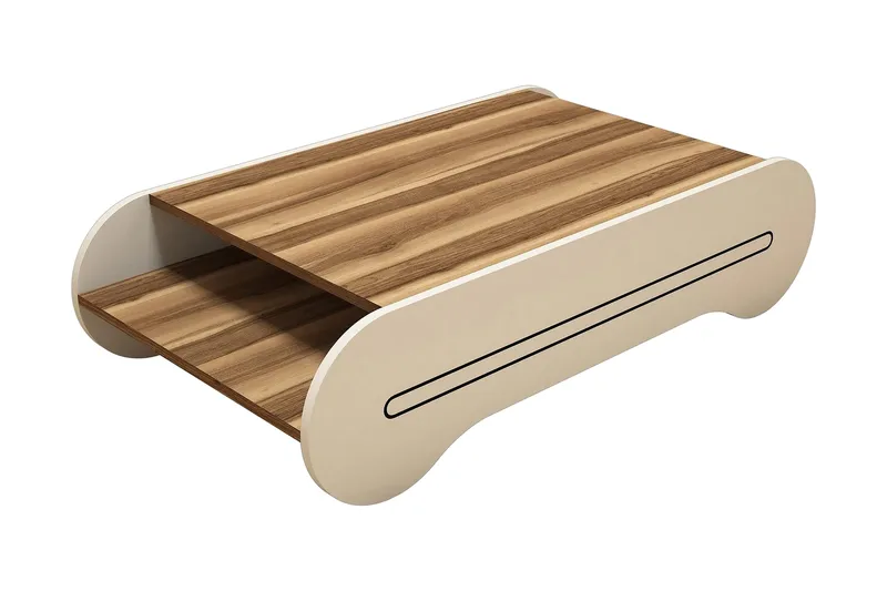 Hovdane Sofabord 120 cm med Opbevaring Hylde, Brun/Cremehvid