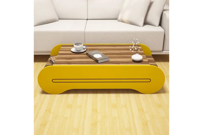 Hovdane Sofabord 120 cm med Opbevaring Hylde - Brun/Gul - Møbler - Borde - Sofabord
