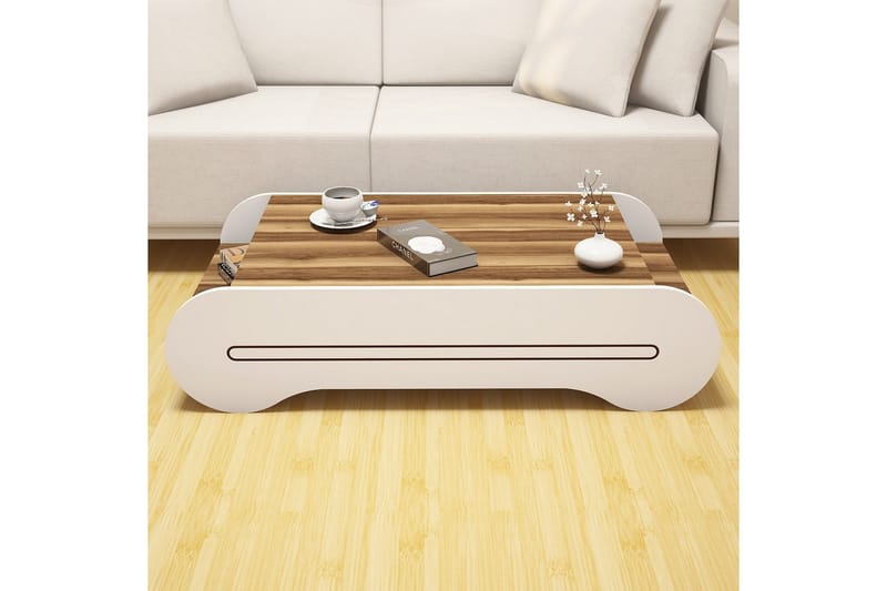 Hovdane Sofabord 120 cm med Opbevaring Hylde - Brun/Hvid - Møbler - Borde - Sofabord