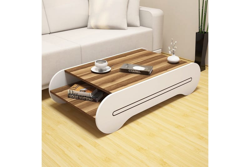 Hovdane Sofabord 120 cm med Opbevaring Hylde - Brun/Hvid - Møbler - Borde - Sofabord