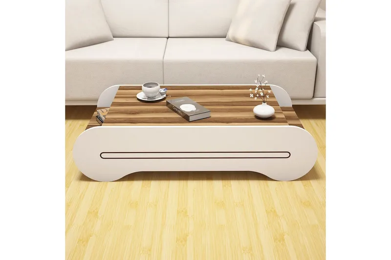 Hovdane Sofabord 120 cm med Opbevaring Hylde - Brun/Hvid - Møbler - Borde - Sofabord