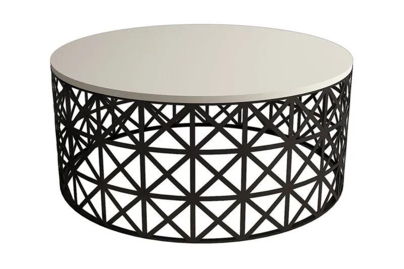 Hovdane Sofabord 90 cm Rundt, Cremehvid/Sort