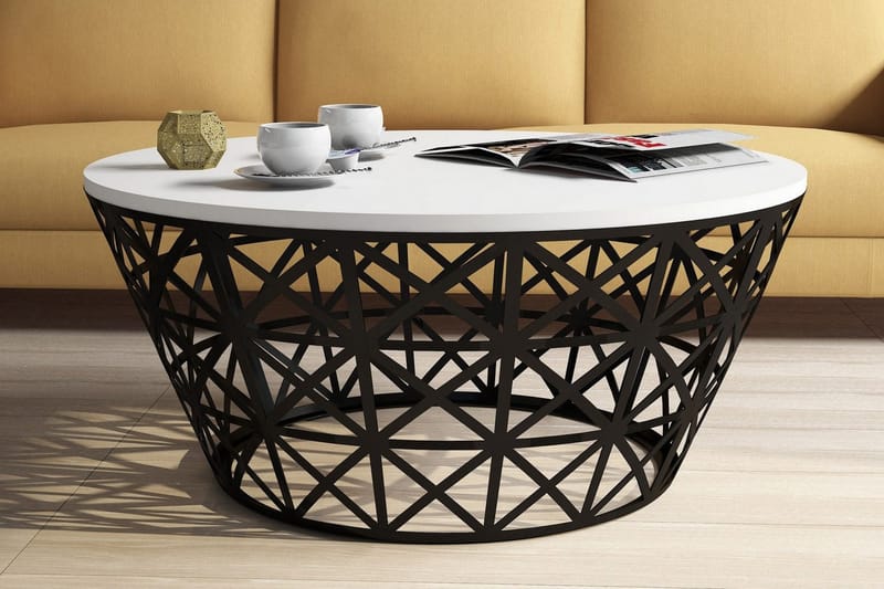 Hovdane Sofabord 90 cm Rundt Smallere - Hvid/Sort - Møbler - Borde - Sofabord