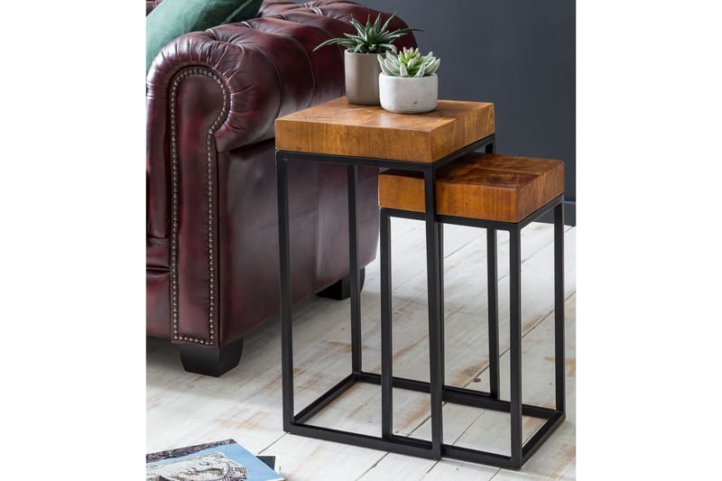 Hoysradt Indskudsbord 30 cm 2 Bord - Massivt Træ/Brun/Sort - Møbler - Borde - Sofabord
