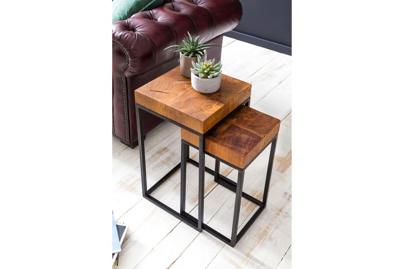 Hoysradt Indskudsbord 30 cm 2 Bord - Massivt Træ/Brun/Sort - Møbler - Borde - Sofabord