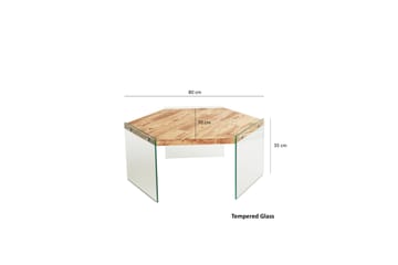 Huven 80 cm Hexagon Sofabord med Glasben i Fyr - Natur - Møbler - Borde - Sofabord