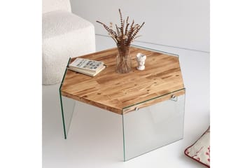 Huven 80 cm Hexagon Sofabord med Glasben i Fyr - Natur - Møbler - Borde - Sofabord