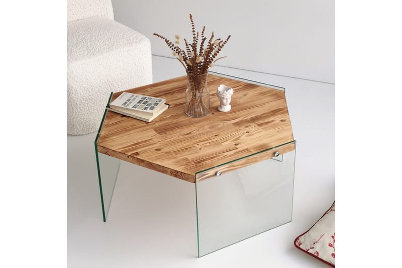Huven 80 cm Hexagon Sofabord med Glasben i Fyr - Natur - Møbler - Borde - Sofabord