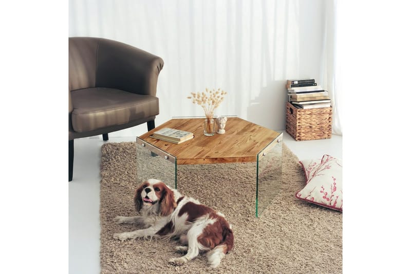 Huven 80 cm Hexagon Sofabord med Glasben i Fyr - Natur - Møbler - Borde - Sofabord