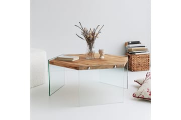 Huven 80 cm Hexagon Sofabord med Glasben i Fyr - Natur - Møbler - Borde - Sofabord