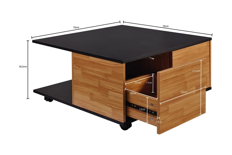 Hyland sofabord 70 cm - Sort - Møbler - Borde - Sofabord - sofabord med hjul