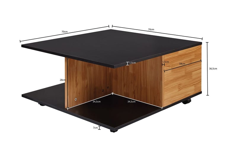 Hyland sofabord 70 cm - Sort - Møbler - Borde - Sofabord - sofabord med hjul