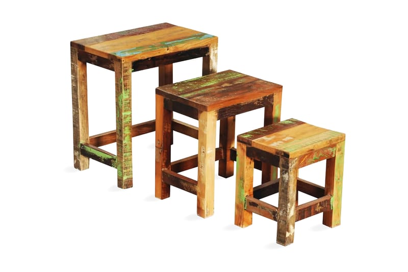 Indskudsbordsæt I Tre Dele Genbrugstræ Vintagestil - Brun - Sofabord