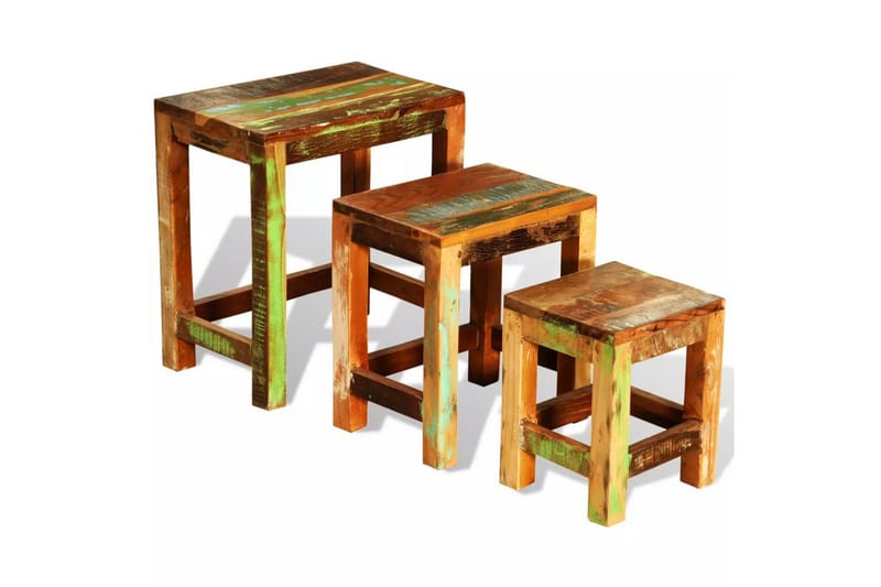 Indskudsbordsæt I Tre Dele Genbrugstræ Vintagestil - Brun - Sofabord