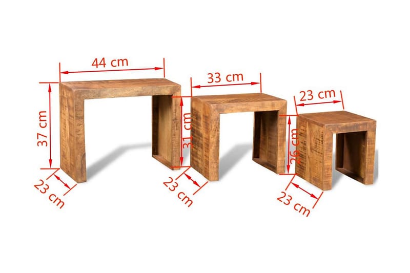 Indskudsbordsæt I Tre Dele Massivt Mangotræ - Brun - Sofabord - Indskudsborde