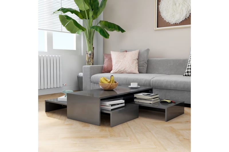 indskudt sofabordssæt 100x100x26,5 cm grå højglans - Grå - Sofabord - Indskudsborde