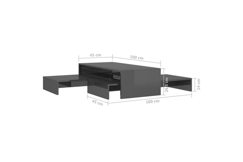 indskudt sofabordssæt 100x100x26,5 cm grå højglans - Grå - Sofabord - Indskudsborde