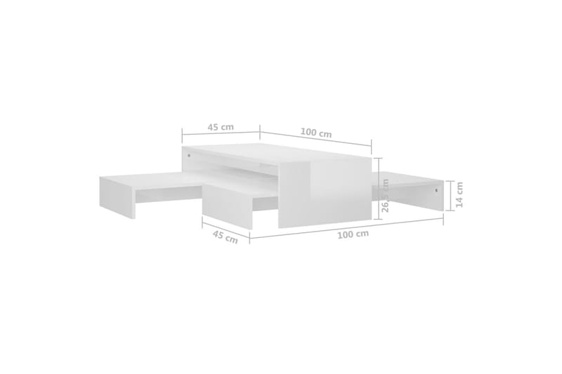 indskudt sofabordssæt 100x100x26,5 cm hvid højglans - Hvid - Sofabord - Indskudsborde