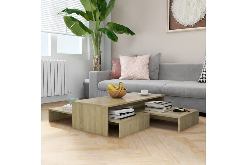 indskudt sofabordssæt 100x100x26,5 cm spånplade sonoma-eg - Brun - Møbler - Borde - Sofabord