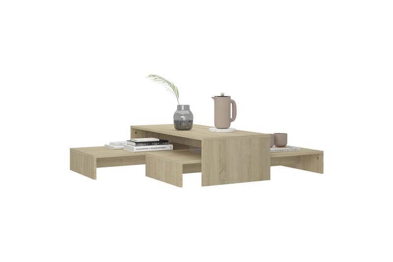 indskudt sofabordssæt 100x100x26,5 cm spånplade sonoma-eg - Brun - Møbler - Borde - Sofabord