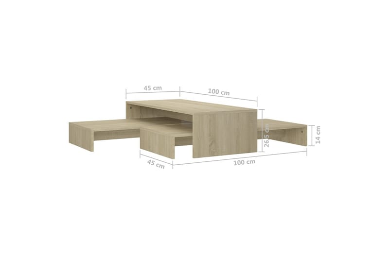 indskudt sofabordssæt 100x100x26,5 cm spånplade sonoma-eg - Brun - Sofabord - Indskudsborde
