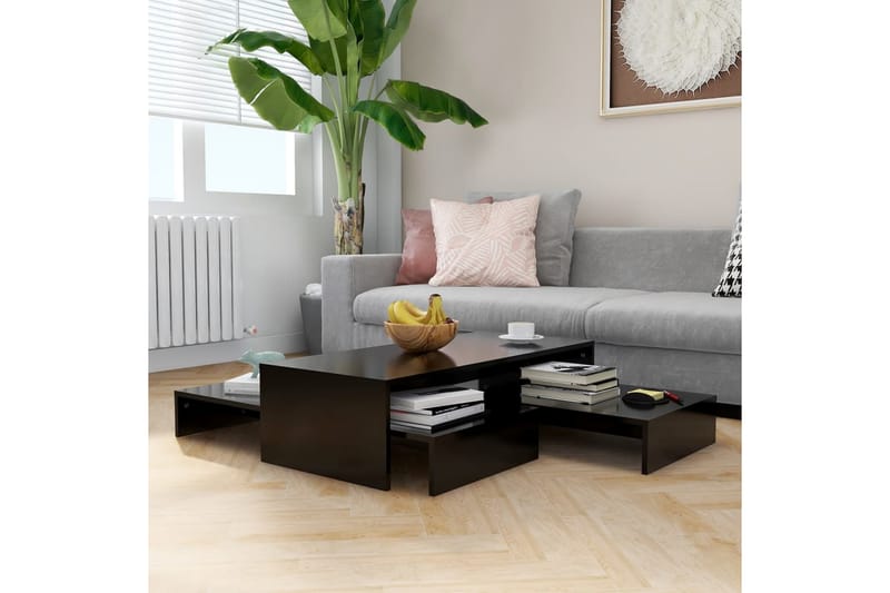 indskudt sofabordssæt 100x100x26,5 cm spånplade sort - Sort - Sofabord - Indskudsborde