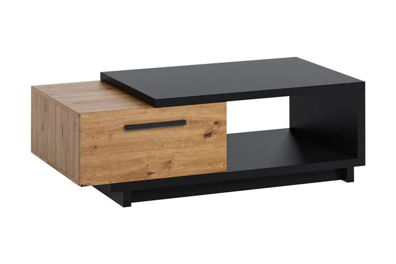 Ingram Sofabord 120 cm med Opbevaring Skuffe + Hylde, Natur/Sort