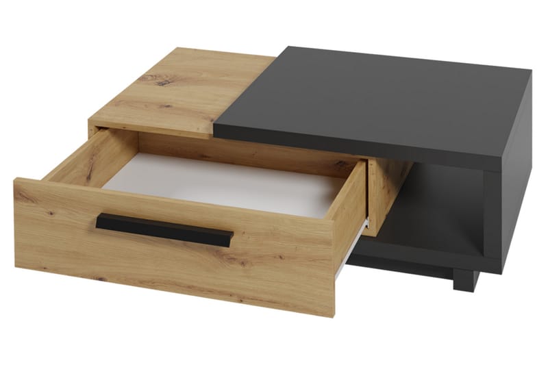 Ingram Sofabord 90 cm med Opbevaring Skuffe + Hylde - Natur/Sort - Møbler - Borde - Sofabord