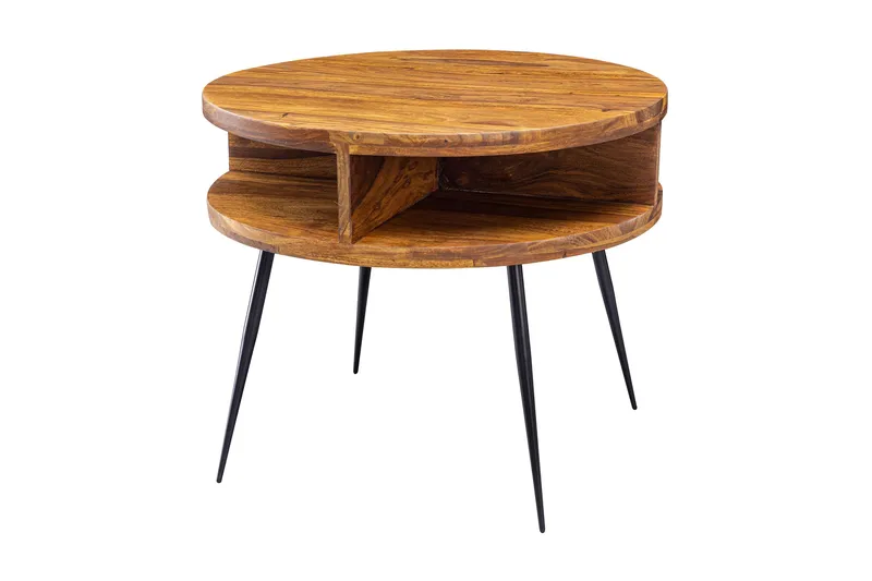 Irias Sofabord 60 cm med Opbevaring Hylde Rundt, Massivt Træ/Sort