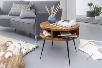 Irias Sofabord 60 cm med Opbevaring Hylde Rundt - Massivt Træ/Sort - Møbler - Borde - Sofabord