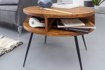 Irias Sofabord 60 cm med Opbevaring Hylde Rundt - Massivt Træ/Sort - Møbler - Borde - Sofabord