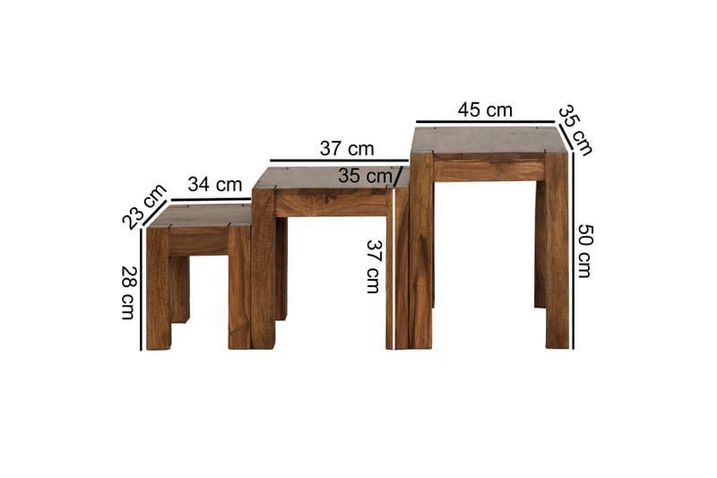 Jaisen Indskudsbord 45 cm 3 Bord - Massivt Træ - Møbler - Borde - Sofabord