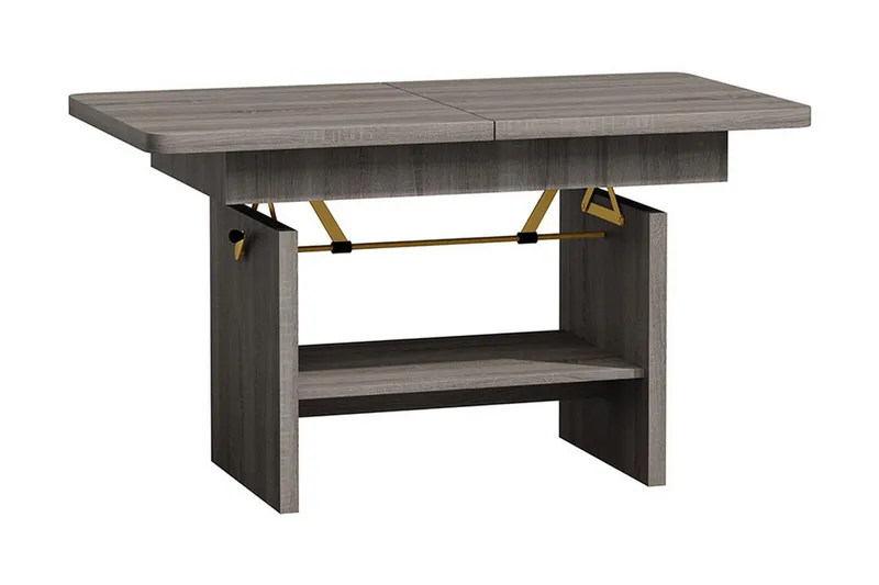 Kanej Sofabord 116 cm Hæve/Sænke med Opbevaring Hylde, Grå