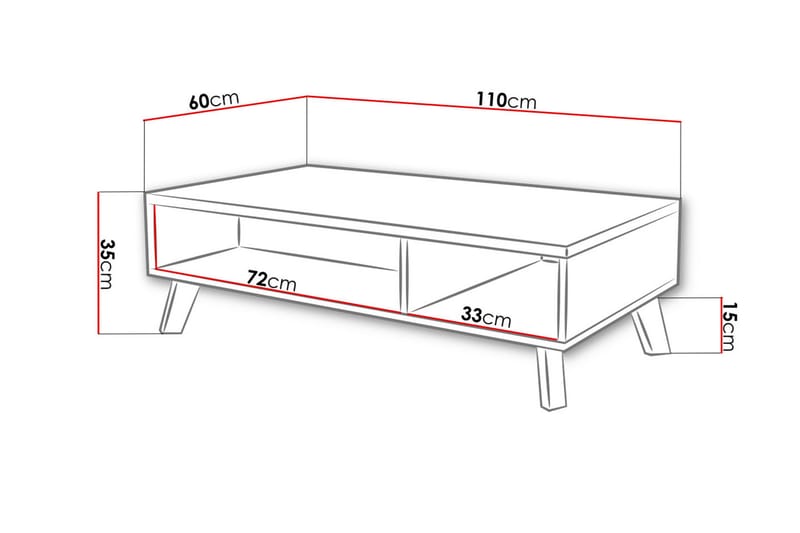 Kardos Sofabord 110 cm med Opbevaring Hylder - Natur/Sort - Sofabord