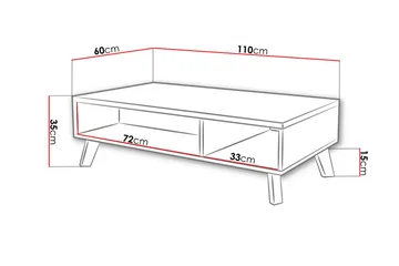 Kardos Sofabord 110 cm med Opbevaring Hylder - Natur/Sort - Møbler - Borde - Sofabord