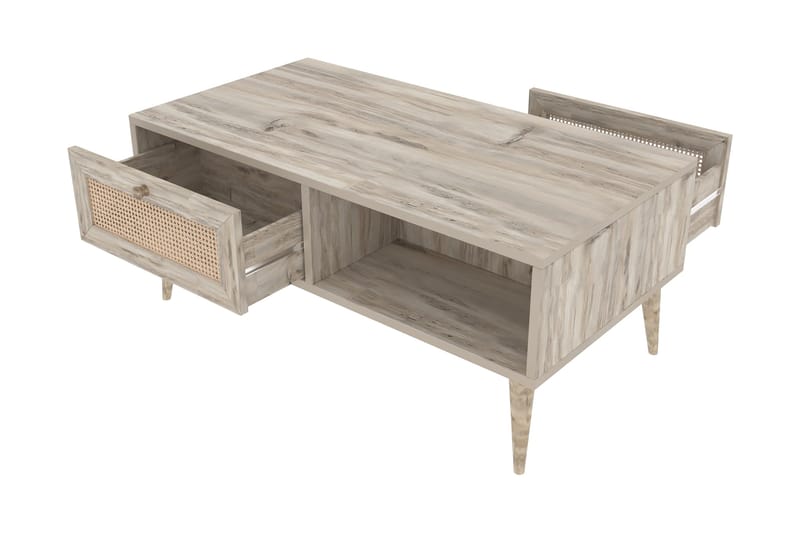 Karosta Sofabord 97 cm med Opbevaringshylde + 2 Skuffer - Natur - Møbler - Borde - Sofabord