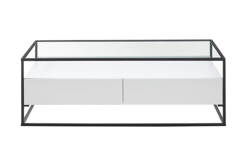 Karysma Sofabord 120 cm med Opbevaring 2 Skuffer + Hylde - Glas/Hvid - Møbler - Borde - Sofabord