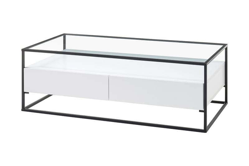 Karysma Sofabord 120 cm med Opbevaring 2 Skuffer + Hylde - Glas/Hvid - Møbler - Borde - Sofabord