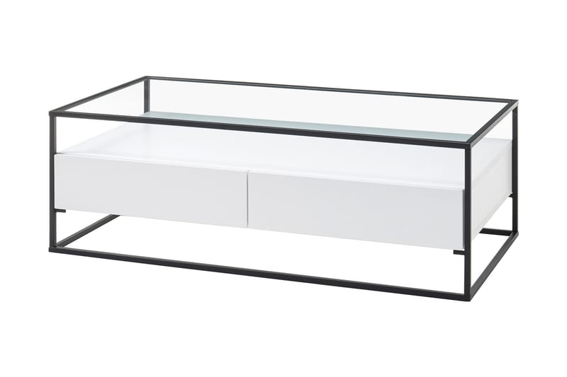 Karysma Sofabord 120 cm med Opbevaring 2 Skuffer + Hylde - Glas/Hvid - Sofabord