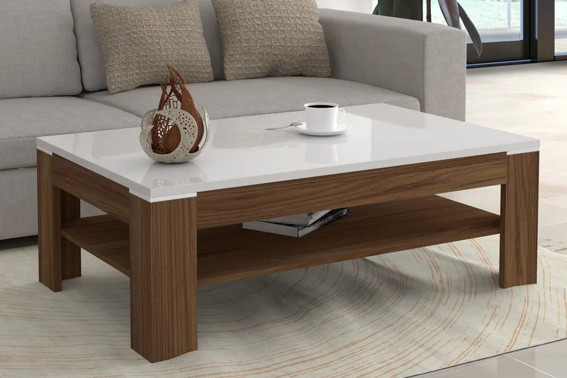 Keoisha Sofabord 120 cm med Opbevaring Hylde - Brun/Hvid - Møbler - Borde - Sofabord