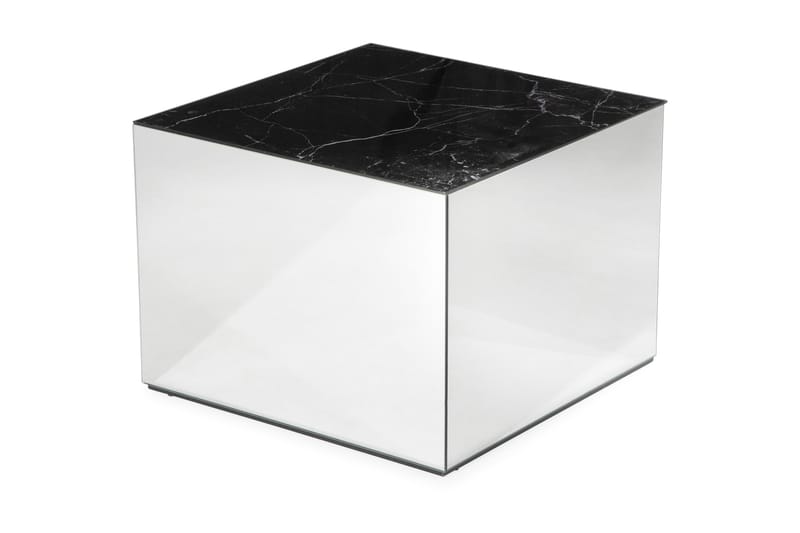 Kerkis Sofabord 60 cm Marmormønster - Spejl/Glas/Sort - Sofabord - Spejlbord