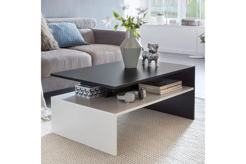 Ketchum Sofabord 90 cm med Opbevaring Hylde - Sort/Hvid - Møbler - Borde - Sofabord