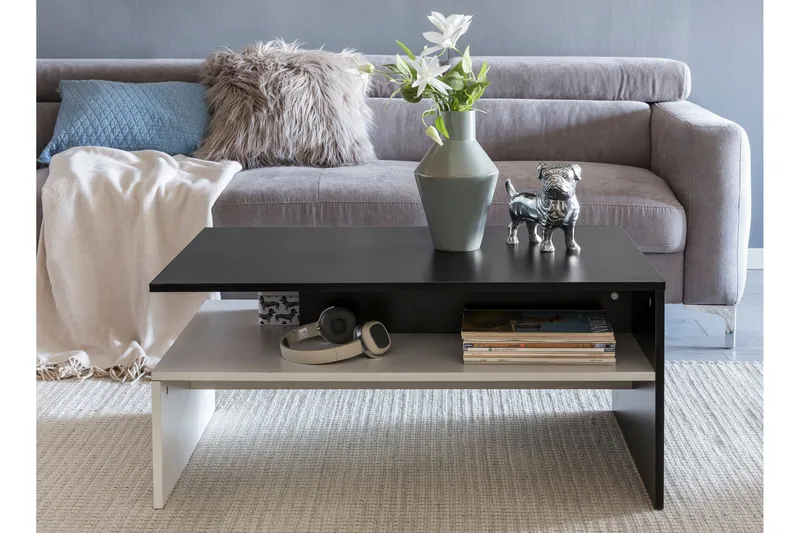 Ketchum Sofabord 90 cm med Opbevaring Hylde, Sort/Hvid