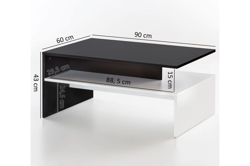 Ketchum Sofabord 90 cm med Opbevaring Hylde - Sort/Hvid - Sofabord