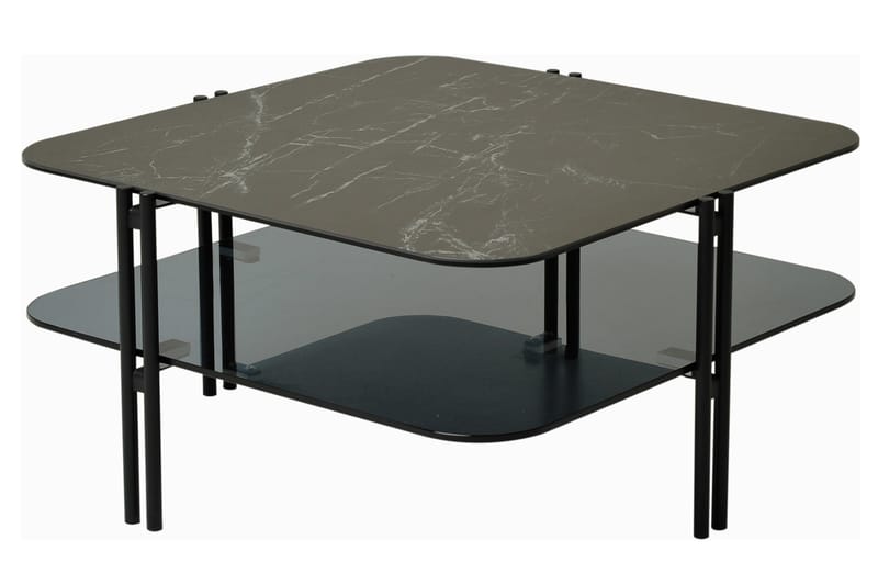 Khadyn Sofabord 80 cm med Opbevaring Hylde - Keramik/Glas/Sort - Sofabord